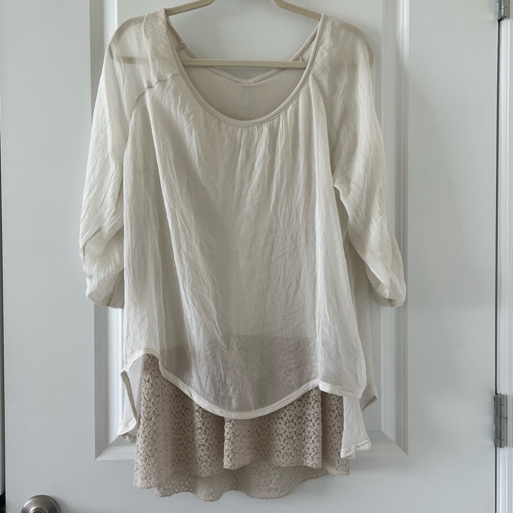 Women's Cream Layered Blouse - Lightweight Scoop Neck Top